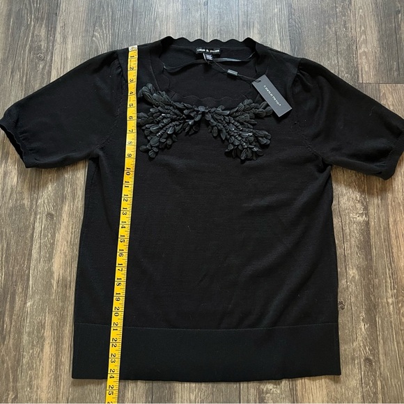 NWT Cable & Gauge Black Short Sleeve Bow Embellished Knit Top Holiday Party S - Picture 9 of 10